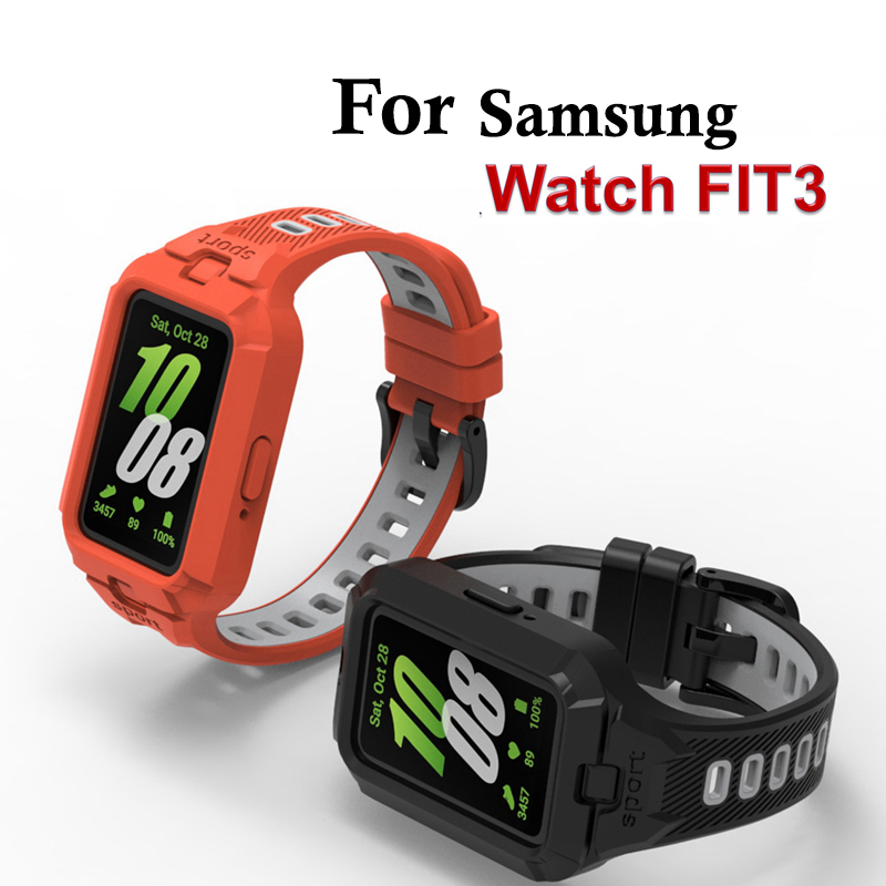 Silicone Band Replacement - 삼성 갤럭시 핏 3 스마트워치용 스트랩+케이스,