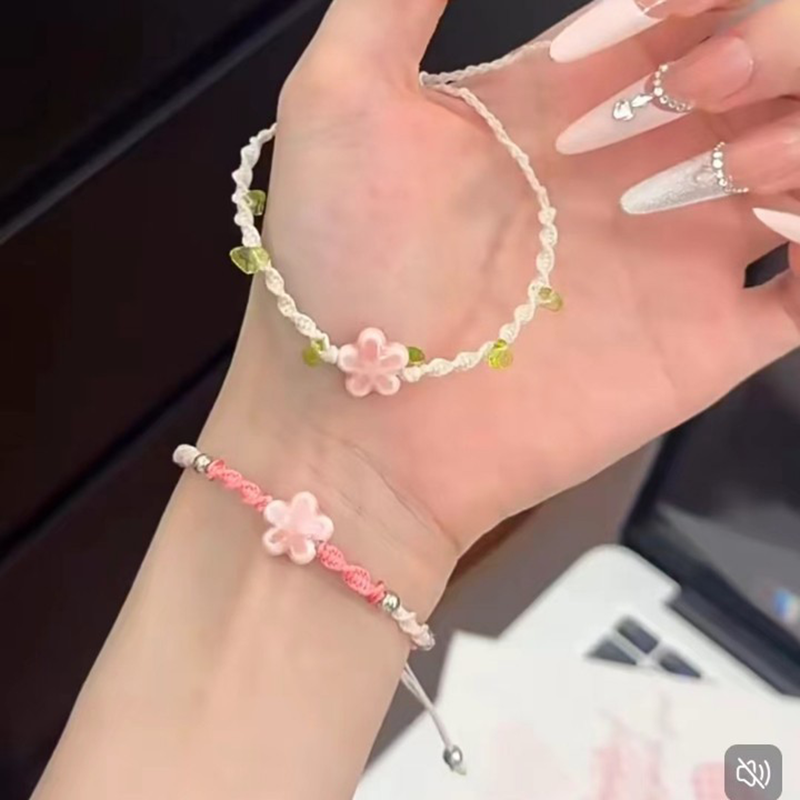 Ceramic Link Bracelet - 수제 직조 세라믹 비즈 행운의 꽃