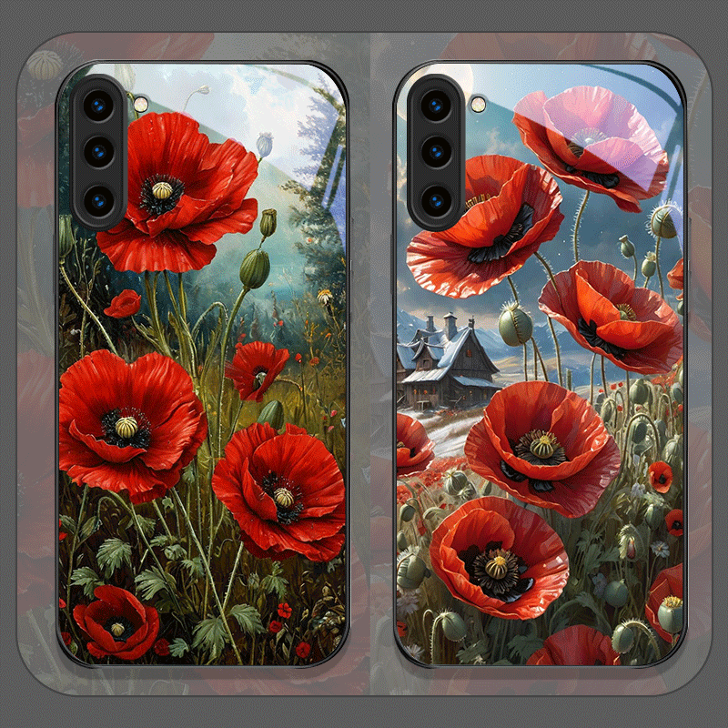 레트로 양귀비 꽃 핫 레드 프린트 강화유리 폰 케이스  - Samsung Galaxy S25 리뷰 및 가격